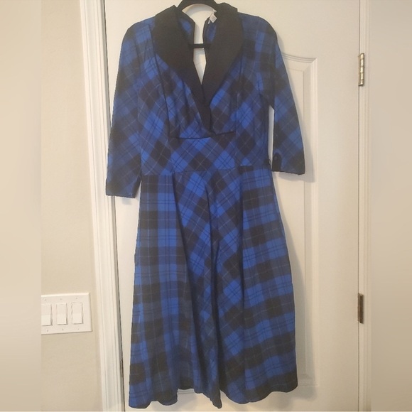Rare NWOT Unique Vintage Trudy Dress Blue & Black Plaid Tartan - Picture 3 of 11